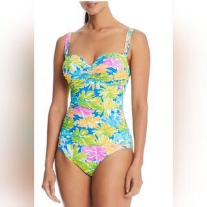 Bleu Rod Beattie Spring It On Shirred Bandeau One Piece Swimsuit NWOT Size 4